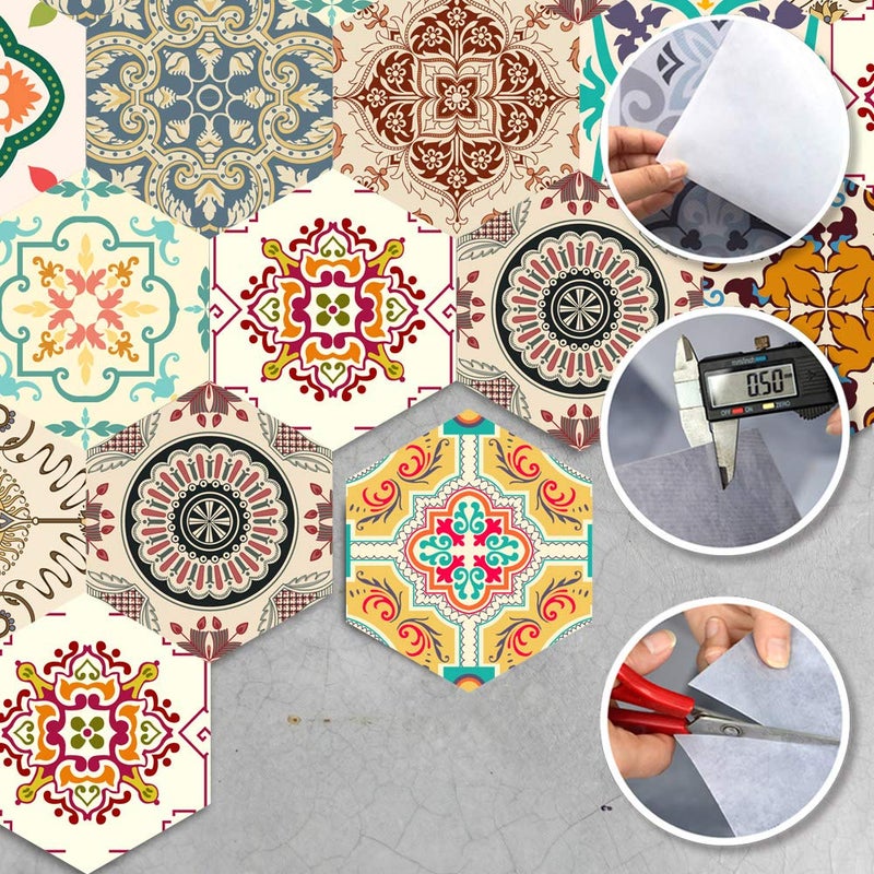 Alwayspon 10 Pcs Hexagon Non-Slip Floor Sticker for Home Decor, Peel and Stick Self-Adhesive Wall Sticker for Living Room Kitchen Bathroom, 7.9x9.1inch - Image 2